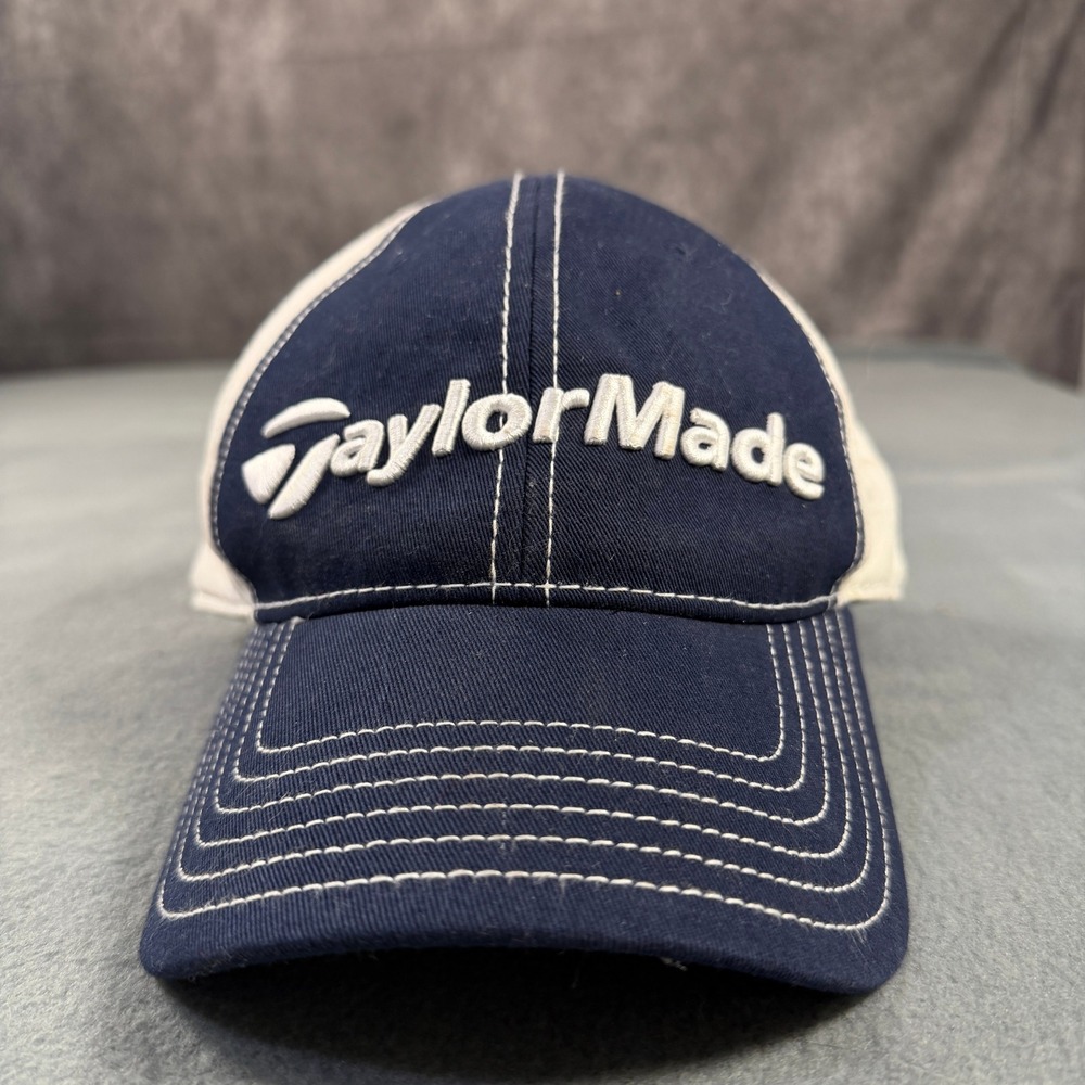 TaylorMade Golf Hat Navy Blue White Adjustable Strapback Cotton Cap Mens OSFM